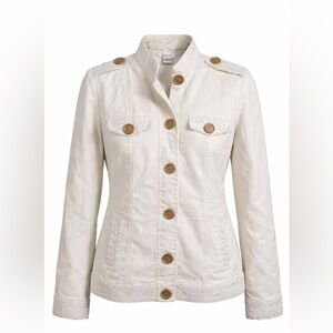 Christopher And Banks Ivory Crochet Trim Utility Jacket Small Boho Cottagecore